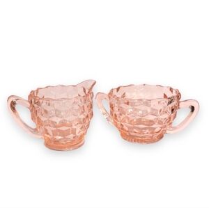 JEANETTE GLASS Pink Depression Glass Cream & Sugar Serving Set